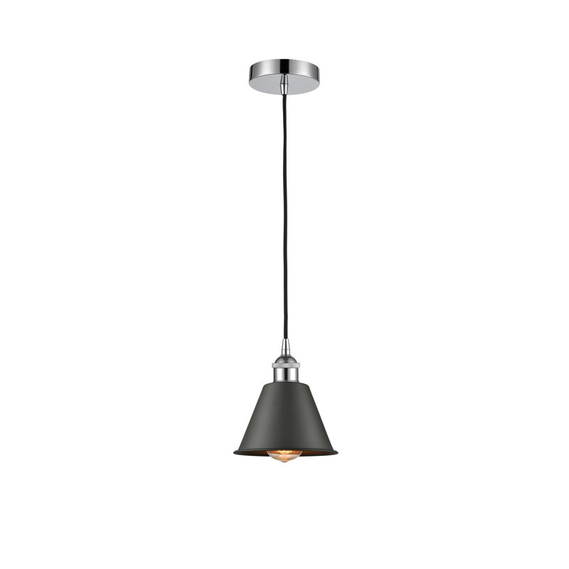 Luminaire suspendu conique 1 lumière Miramare, Bronze huilé, Chrome poli