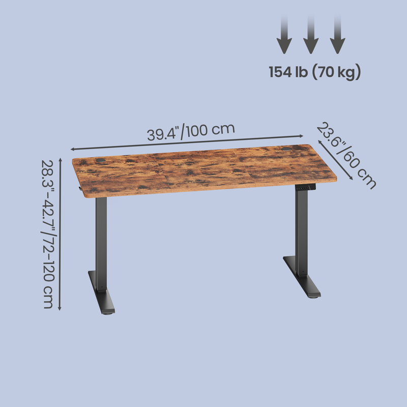Adjustable Steel Computer Desk, 120 cm H x 140 cm W x 60 cm D, Black, Rustic Brown