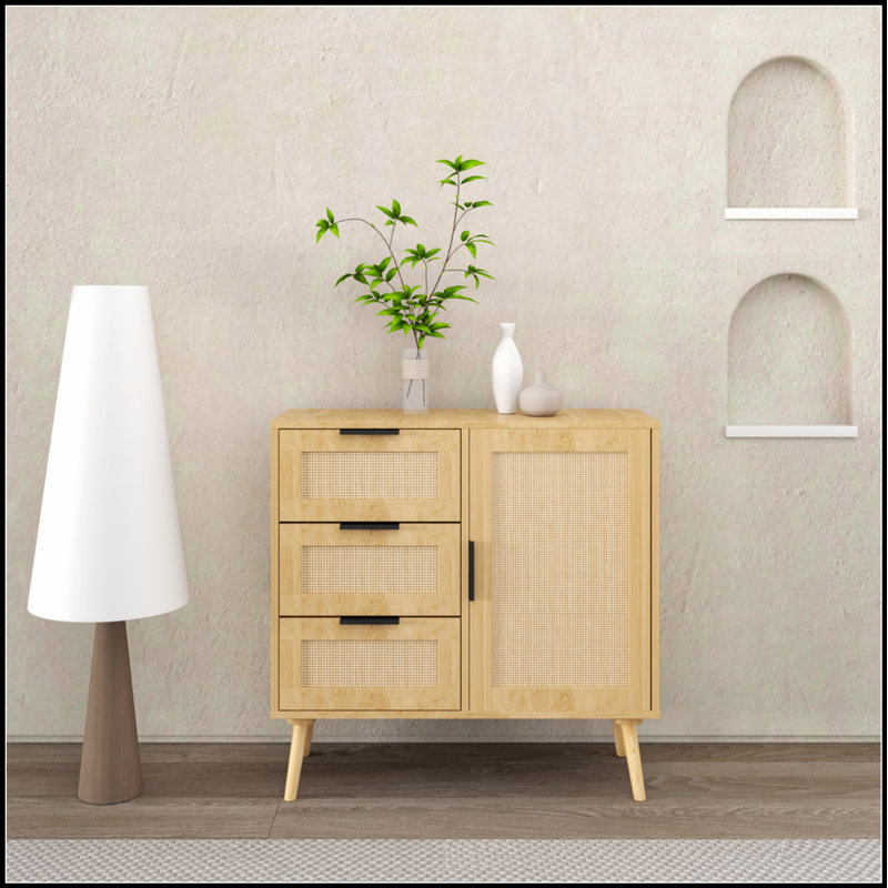 Commode moderne en bois de rotin avec tiroirs spacieux et tablette réglable pour un rangement polyvalent dans n'importe quelle pièce
