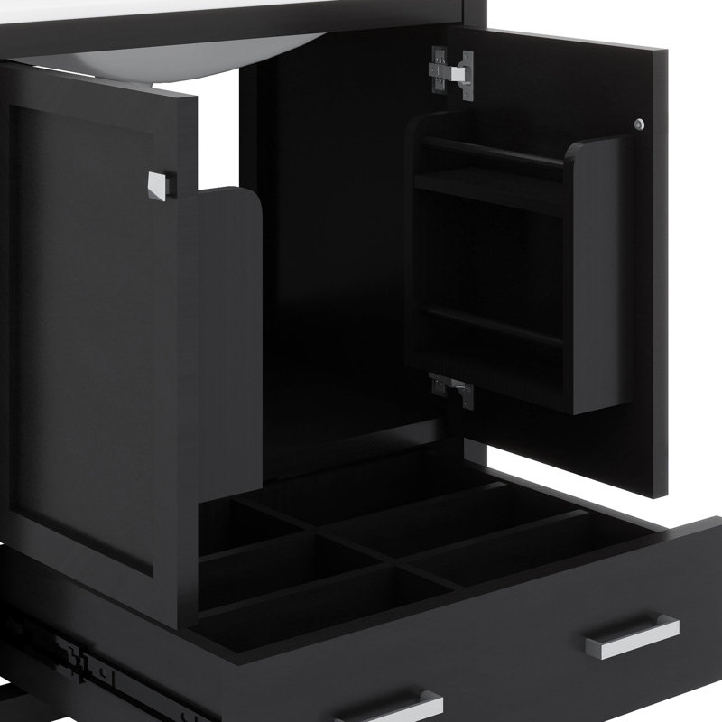 Meuble-lavabo 30 po avec lavabo simple, tiroir, Noir