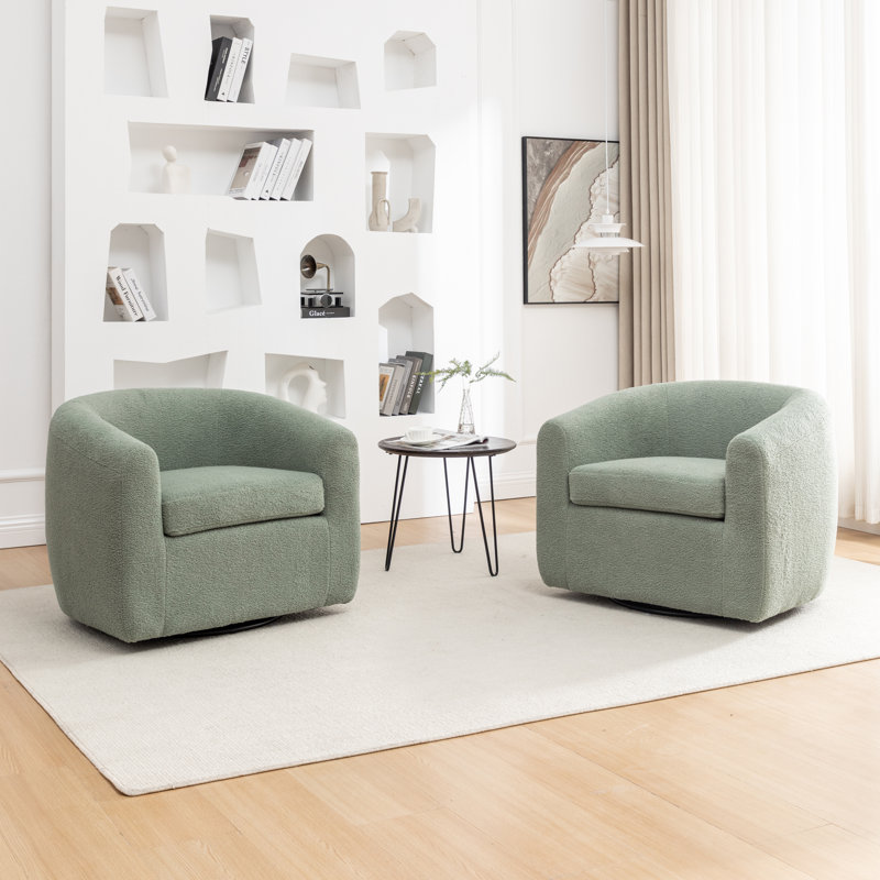 Odey 33.5” half-barrel swivel chair, Ours en peluche vert