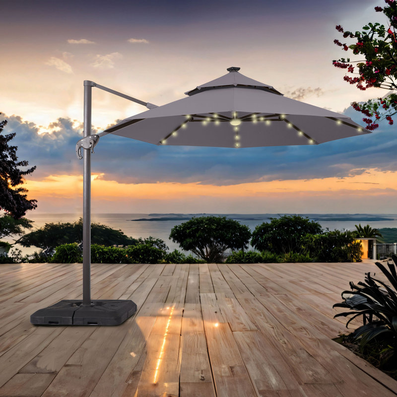 Parasol lumineux en porte-à-faux 9 pi 10 po Stephi, Gris