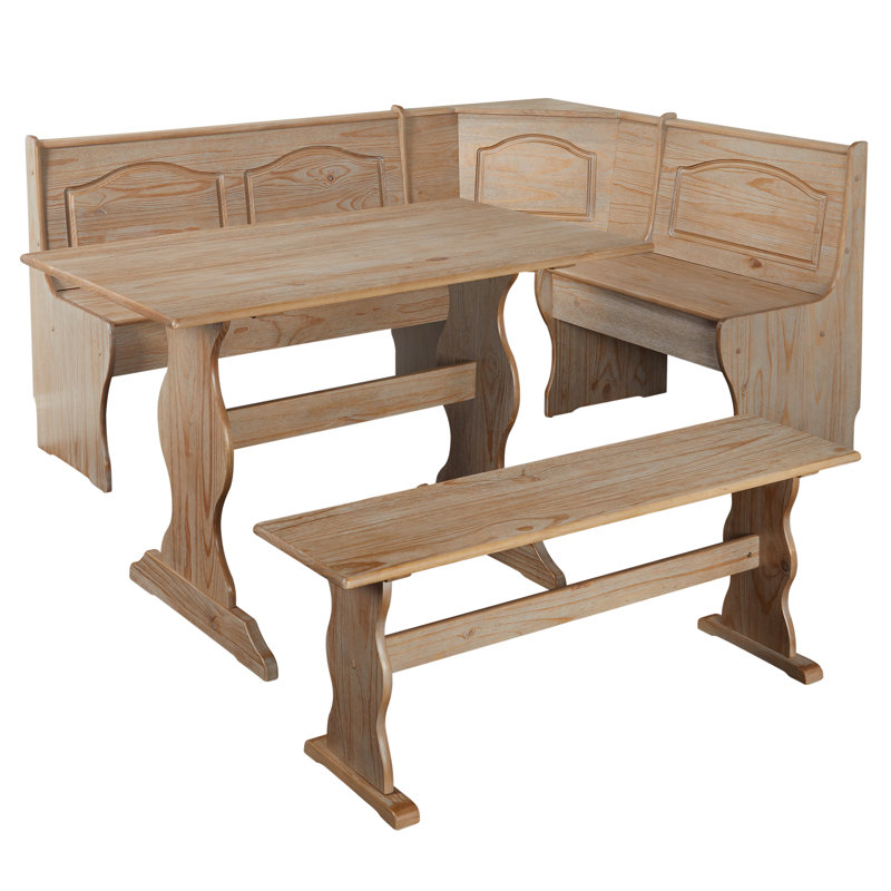Padstow 5 - Person Pine Solid Wood Breakfast Nook Dining Set with Hidden Storage, Rustic Natural
