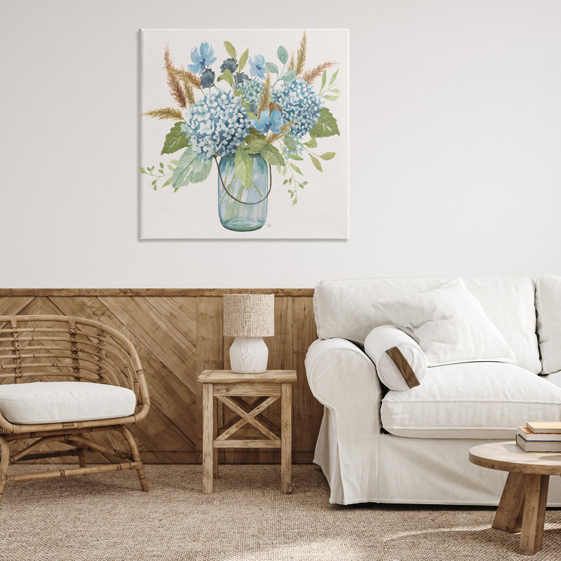 Hydrangées dans une toile Mason Jar, design par Nan, H 36 po x l 36 po