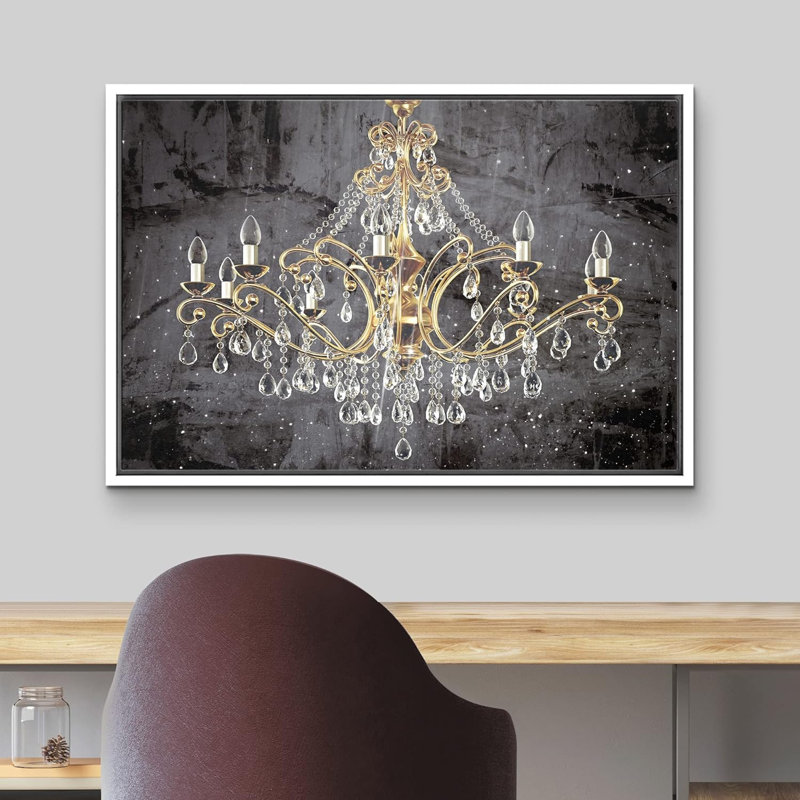 Glam Crystal Chandelier " Black Paint Stroke Gold Crystal Chandelier Decor Lights Contemporary Relax Calm Wall Art "