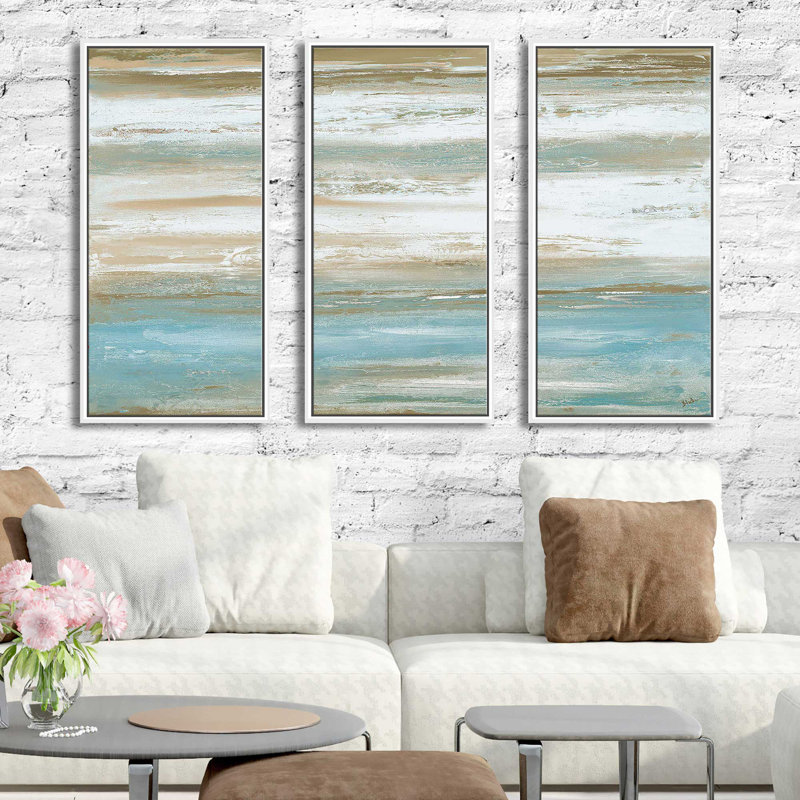 «Teal Sunrise I» par Patricia Pinto, reproduction de 3 pièces sur toile flottante, H 41,5 po x l 64,5 po x P 2 po