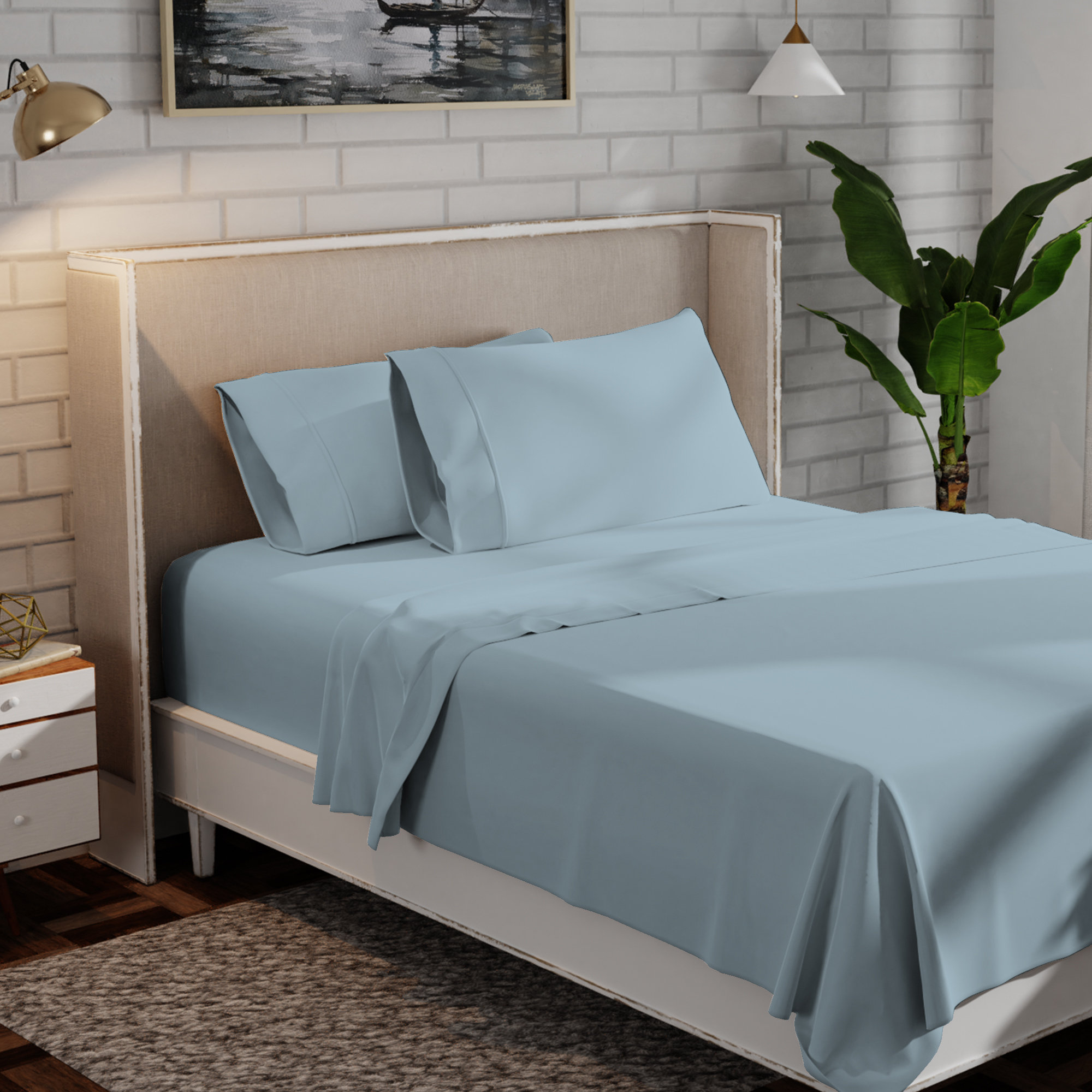 Adelaja 300 Thread Count Organic 100% Cotton Cool & Crisp Percale Weave Sheet Set, King Sheet Set with 2 Pillowcases, Aqua