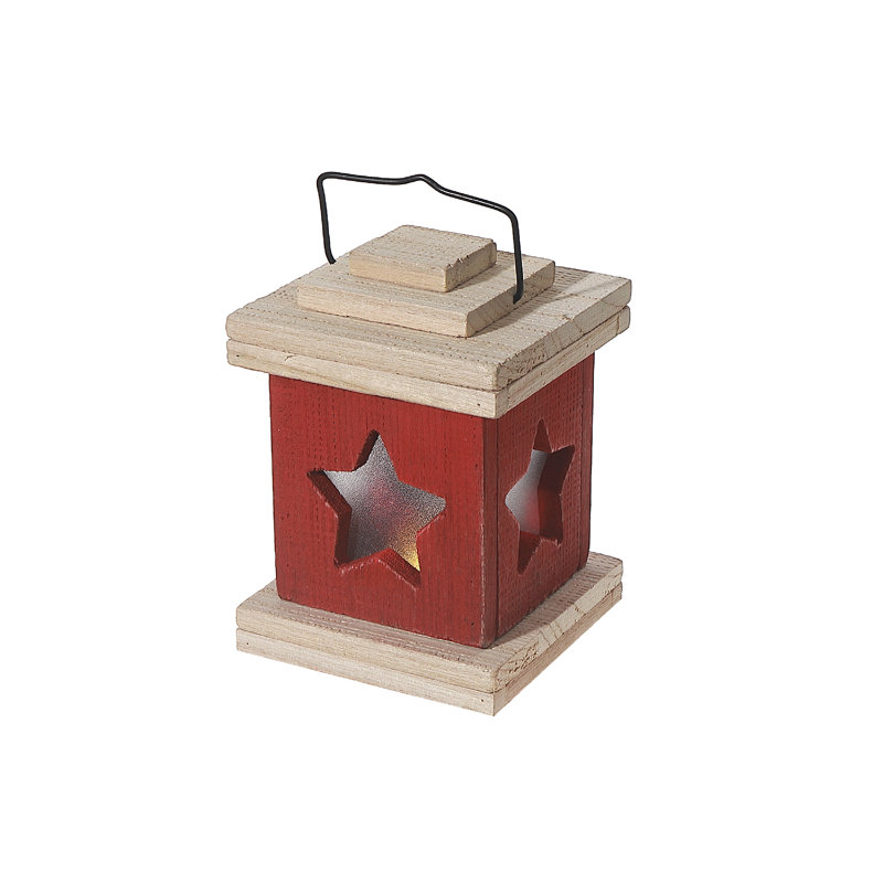 Led Wooden Lantern Star, Red