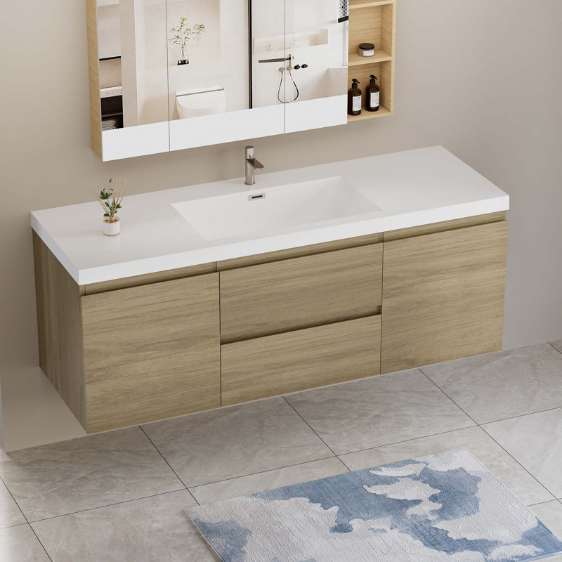 Floating Bathroom Vanity With Single Sink, Oak
