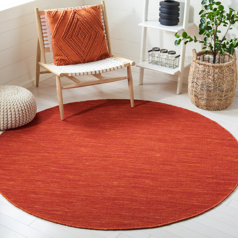 Tapis en laine / coton tissé à la main Kilim en rouge / rouille, Rond 6 pi