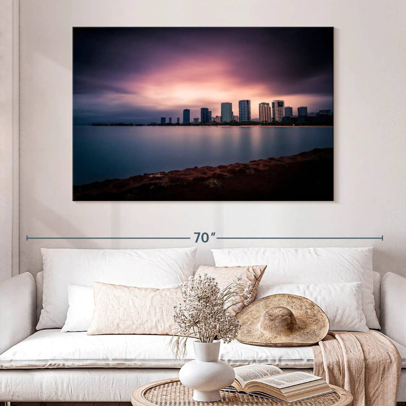 Sirecc Honolulu, coucher de soleil mauve, horizon, H 20 po x l 30 po