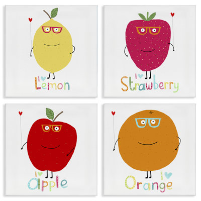 Whimsical Hipster Fruits 4 PC Canvas Wall Art Set by Carla Daly