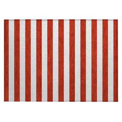 2' X 3' Red and White Striped Washable Non Skid Indoor Outdoor Area Rug