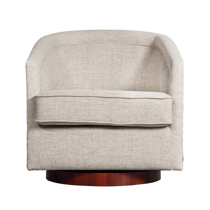 Traditional Club Style Upholstered Accent Chair with 360° Swivel Metal Base, Red Wood, Cream Polyester Blend