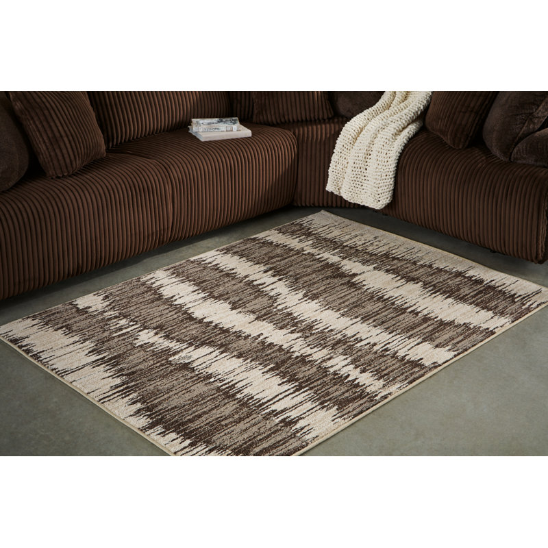 Keradon Cream and Brown Abstract 8' x 10' Reversible Rug