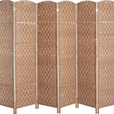 Paravent de séparation de pièce en tissage naturel de 1,83 m de haut, design artistique à 6 panneaux, pratique pour les petits espaces, élégant et portable.
