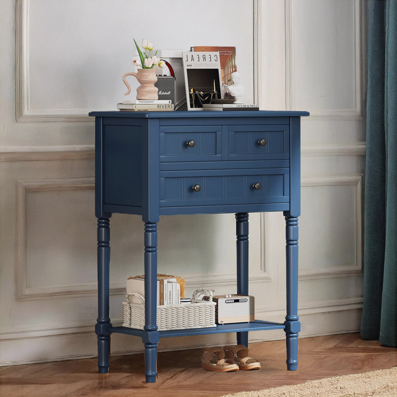 Weinman Modern Rustic Solid Wood Narrow Console Table with 3 Drawers and Bottom Shelf for Hallways, Entryways, or Behind Sofas