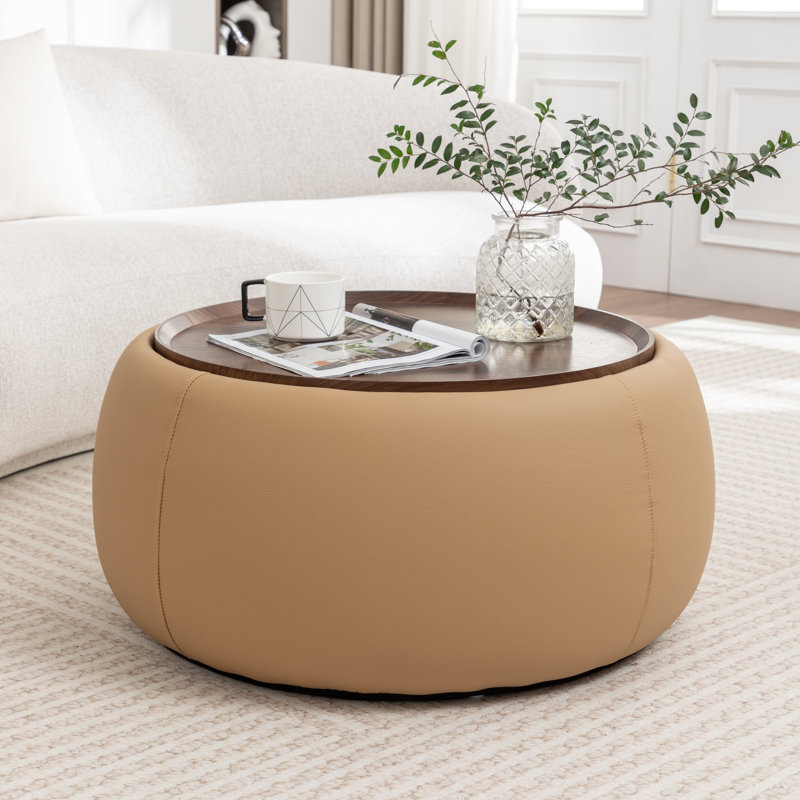 Pietsch Round Cocktail Ottoman With Storage, Khaki