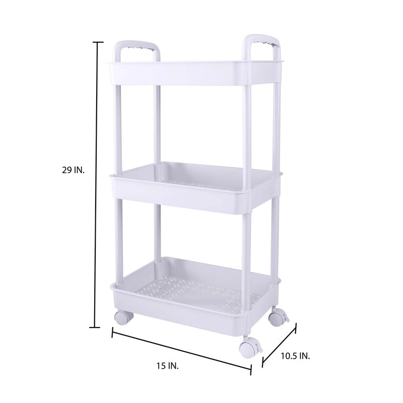 White 3-Tier Rolling Polypropylene Storage Cart