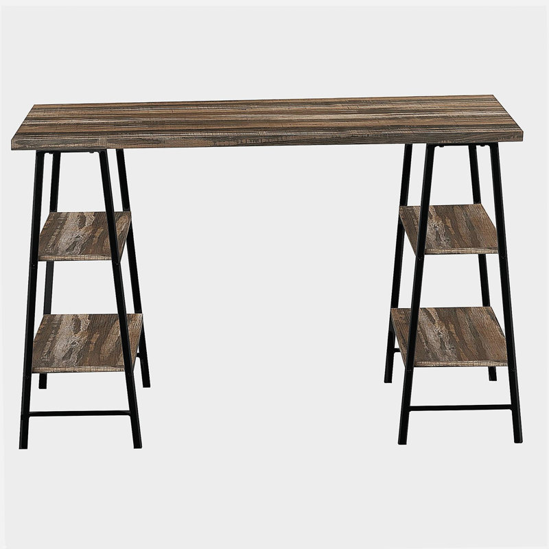 Bureau d'ordinateur, bureau personnel, ordinateur portable, tablettes de rangement, l 48 po, travail, stratifié brun, métal noir, contemporain, moderne