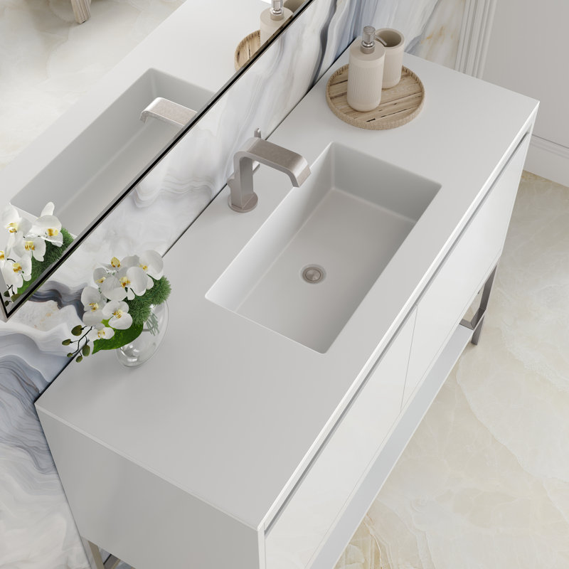Mantova 47.25'' W Single Vanity, Glossy White, Glossy White/Champagne Brass