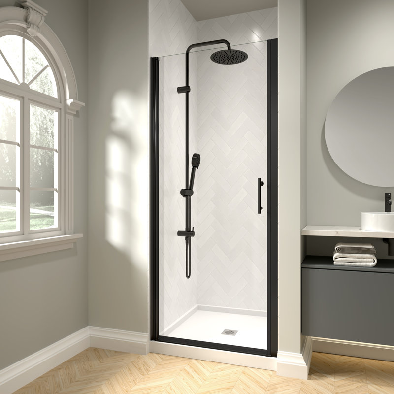 28" - 29 3/8" W x 72" H Pivot Swing Frameless Shower Door with 1/4" (6mm) Clear Tempered Glass, Matte Black