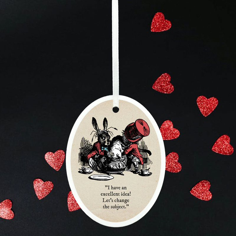 White Rabbit and Mad Hatter Alice In Wonderland Oval Shaped Ceramic Ornament Bauble