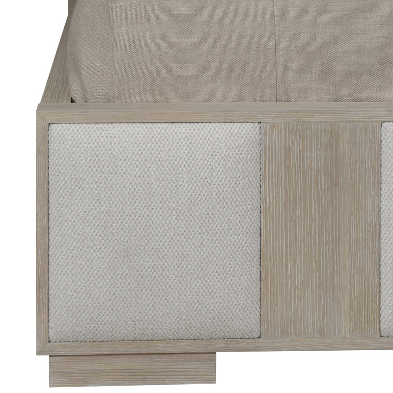 Transitional Dune and Ivory Queen Upholstered Bed with Geometric Headboard