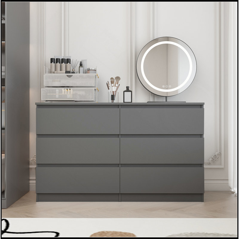 Grey Large 6 Drawers Chest Of Drawer Dressers Table, Gray