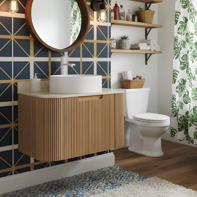 Meuble-lavabo flottant mural de 30 po avec lavabo rond en céramique blanc et tiroir, 30"