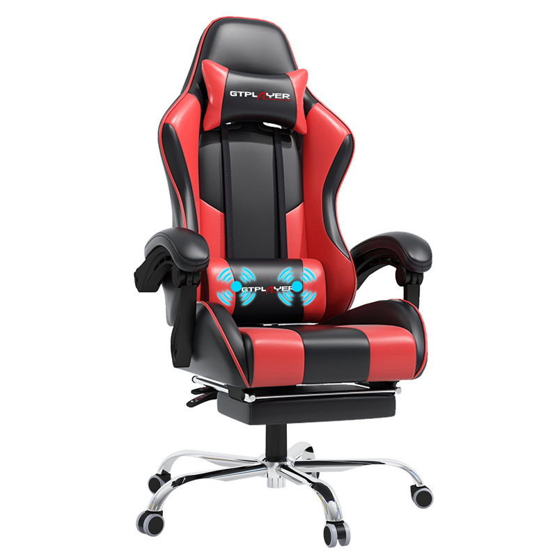 Gaming Chair, Computer Chair with Footrest and Lumbar Support, Height Adjustable Game Chair with 360°-Swivel Seat and Headrest and for Office or Gaming