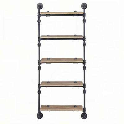 Oak and Sandy Black Rectangle 5-Tier Wall Shelf