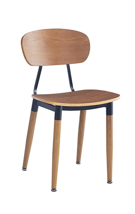 Chaise d'intérieur en acier à grain de bois avec assise et dossier en placage, 15 lb, Cerisier