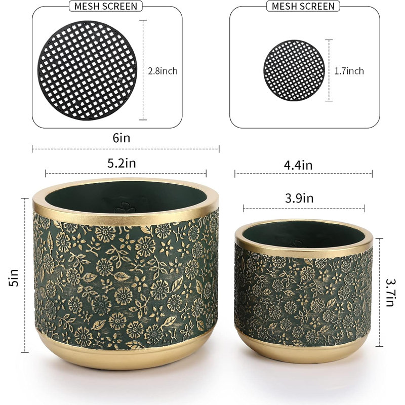 Ensemble de jardinières en ciment vert 6 "+ 4,4" avec drainage