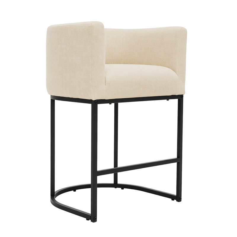 26" Upholstered Counter Height Bar Stool, Camel/Black Frame, Black