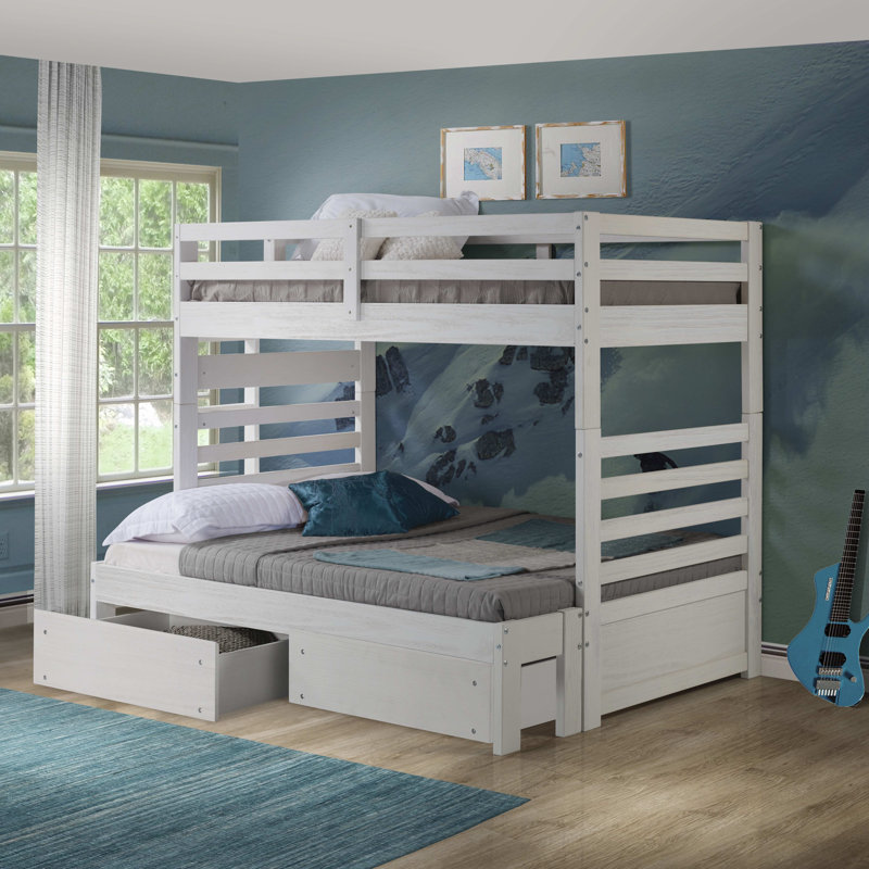 Huseman Kids Twin Over Full Bunk Bed with Drawers, White Mist