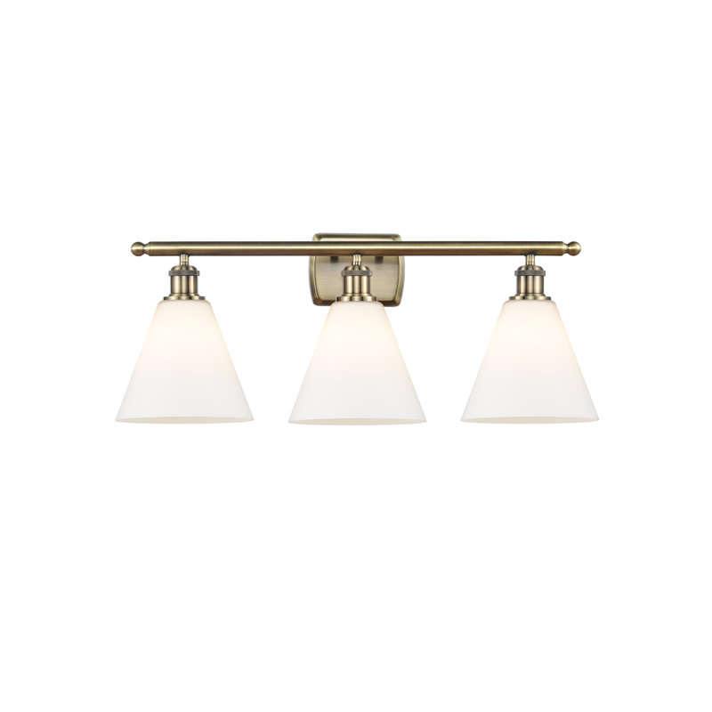 Éclairage pour salle de bain 3 lumières Harini, Blanc mat, Laiton antique, DEL
