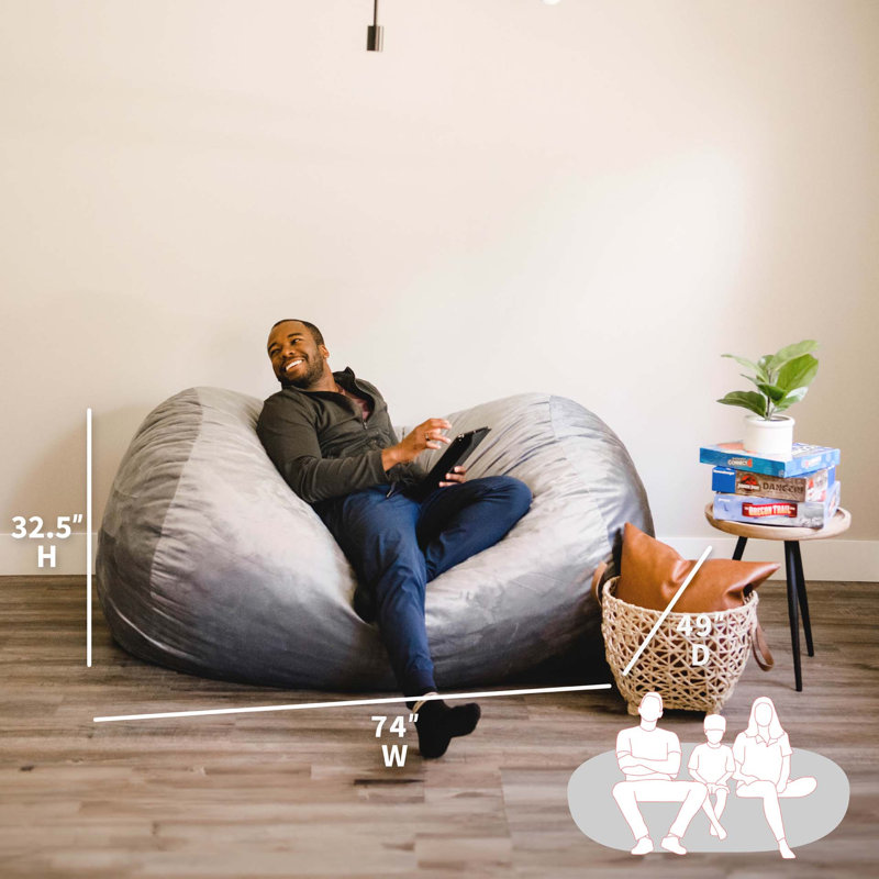 Big Joe Extra Large Memory Foam Bean Bag Sofa with Soft Removable Cover, Gray Plush 100% Polyester