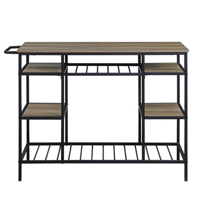 Lona Rustic Oak & Black Finish Kitchen Island