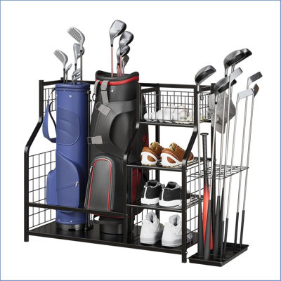 Golf Bag Organizer,Sports Equipment Organizer, Sports Organizer for Garage,Golf Bag Stand for Garage with Baskets,Hooks