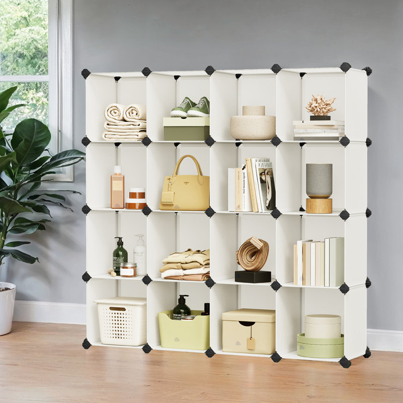 16-Cube Storage Organizer, Plastic Storage Shelf For Closet, Bedroom Living Room, White