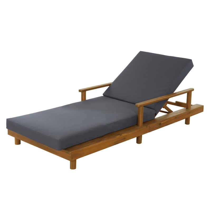 Chaise longue d'extérieur en bois d'acacia Metairie avec dossier et coussin réglables à 3 positions