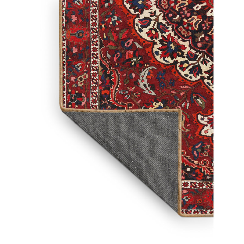 Tapis rouge/beige/noir traditionnel, Rectangle 6 pi x 9 pi