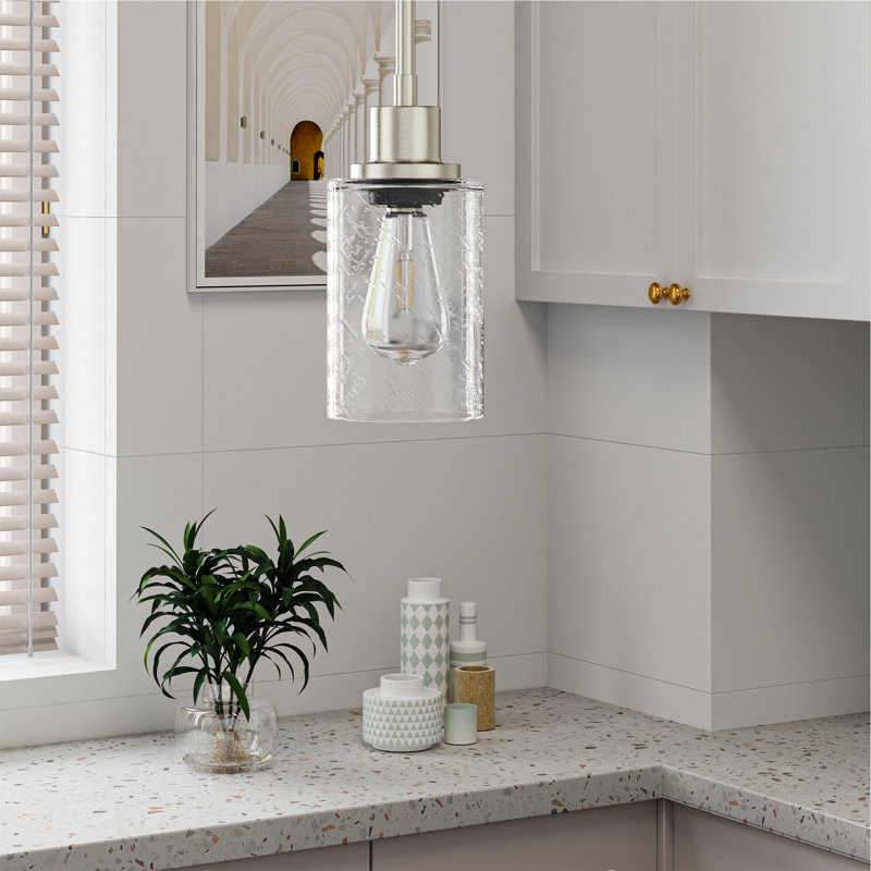 Luminaire suspendu simple à 1 lumière Teulon, Nickel brossé / noir mat