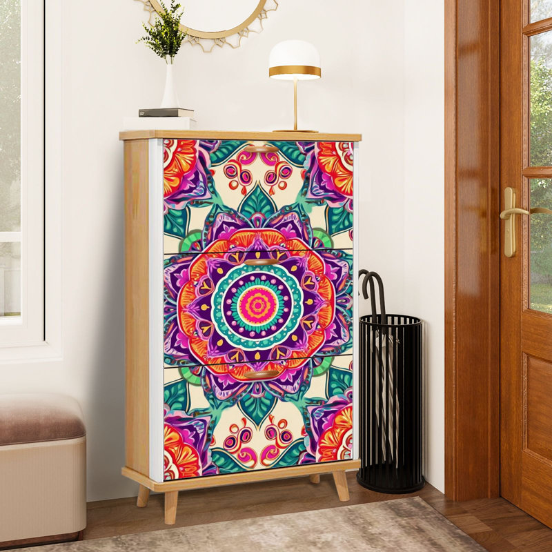 Shoe Storage Cabinet with 3 Flip Drawers for Ethnic boho hippie Shoe Rack Storage Organizer