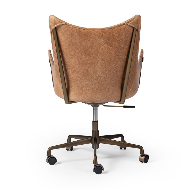 Truman Leather Swivel Office Chair, Taupe Brown
