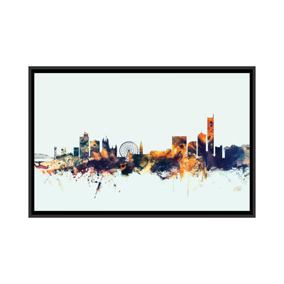 " Manchester, England, United Kingdom On Blue " by Michael Tompsett