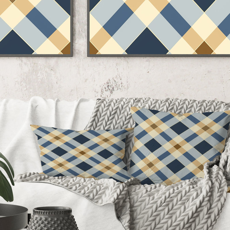 Imprimé vichy bleu marine I - coussin décoratif moderne, H 18 po x l 18 po
