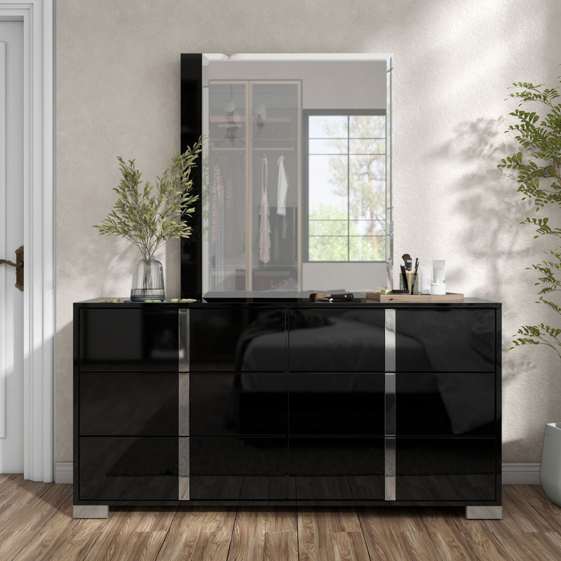 Duckworth 6-Drawer Dresser With Mirror, Black