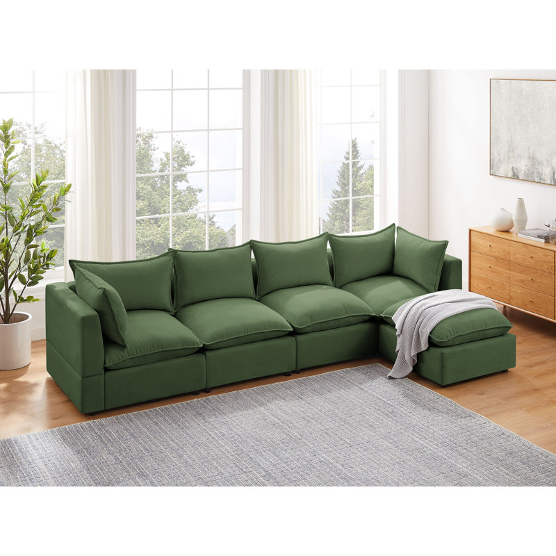 Canapé modulaire rembourré 5 pièces 122,05 po Koldo, Velours vert